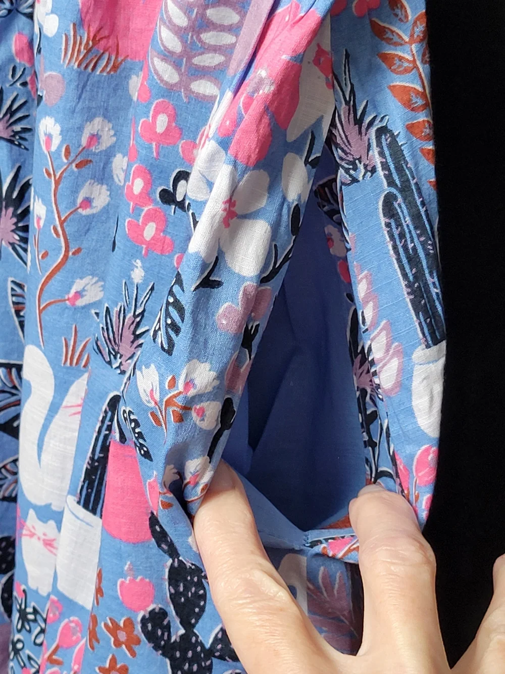 Kate Spade New York Cat Print Smocked Midi Dress Blue Floral Pockets Size XS